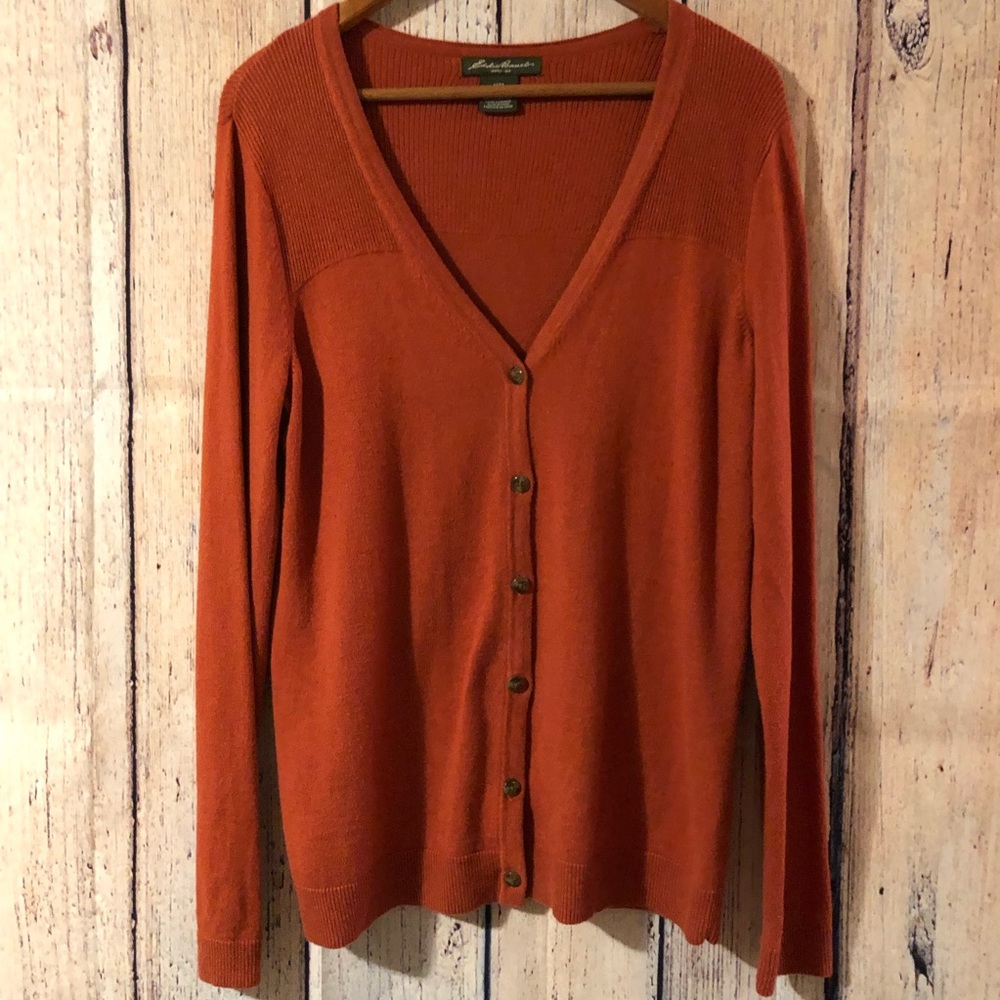 Eddie Bauer Wool Blend Soft Cardigan M Orange